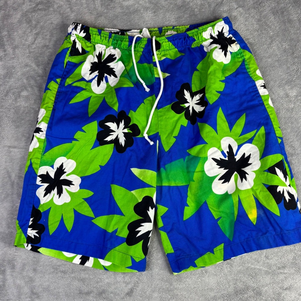 Original Jams Shorts Men Large Blue Green Tropical Floral Vintage Surf Hawaii